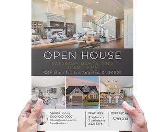 Szablon ulotki Real Estate Open House - do wydrukowania, edytowania, natychmiastowego pobrania! Niestandardowy szablon CANVA dla Twojego domu
