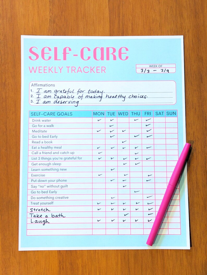 Self Care Weekly Checklist Daily Habit Tracker - Etsy