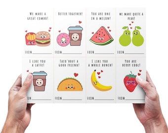 Printable Valentines Cards for kids, Digital Download, Printable - Cute food