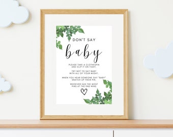 Baby Shower Game - "Don't Say BABY" sign -  8.5 x 11 - PDF, .Jpg and .Png