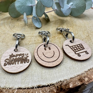 Einkaufswagen Chip aus FSC zertifiziertem Holz, Einkaufswagenlöser, Einkaufschip, personalisiert, Gravur, Schlüsselanhänger, Geschenkidee