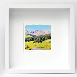Crested Butte Watercolor Landscape Painting, Archival Framed Print on Paper, 10x10 Square Wall Art