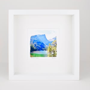 Dream Lake Watercolor Landscape Painting, Rocky Mountain National Park, Archival Framed Paper Print 10x10 Square Wall Art