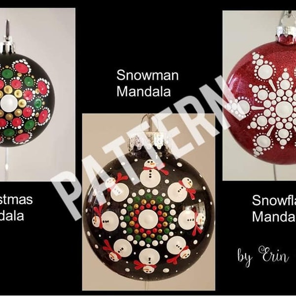 Christmas Ornaments Set 1, Dotting pattern, Ornaments, Snowman Mandala, Snowflake Mandala, Snowflake, Dotting Tutorial, Dotting Instructions