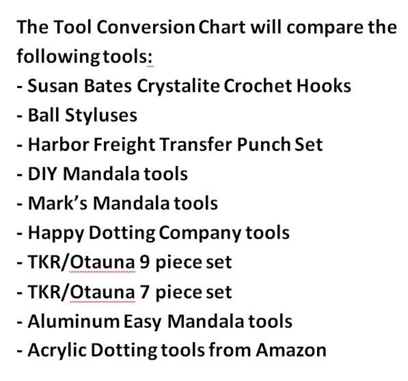Dotting Tool Conversion Chart Tool comparison Dotting tool Etsy