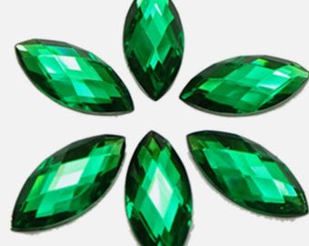 9x20mm Green Flatback Horse Eye Rhinestones, Petal shaped embellishment for use in mandala paintings, 50pcs, Erin Ridley, Espressoly4You