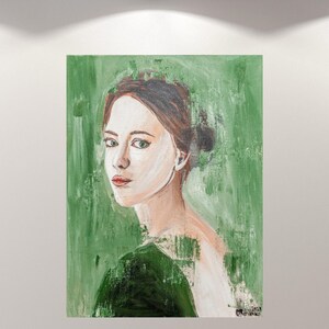 Lady in green, Elegant Portrait Wall Art Digital Download Painting Green Home Decor