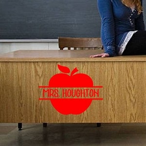 Teacher Name with Apple Door Decal / Teacher Desk Decal / School Office Name Decal / Teacher Name Sticker / Classroom Welcome Decal Sign