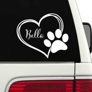 Personalized Dog Name with Heart and Paw Car Decal / Heart Decal / Pet Adoption Decal Gift /