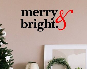 Merry & Bright Christmas Decal / Holiday Door Decal / Festive Christmas Decor / Holiday Sticker / Christmas Party Decor / Business or Church