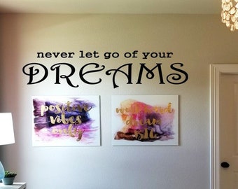 Never Let Go of Your Dreams Decal / Dream Wall Decal / Inspirational Wall Words / Dream Sticker / Motivational Sticker Decal