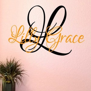Girl Name Monogram / Monogram with Name and Circle Dot Wall Decal / Girl Name Decal / Nursery Room Decor Decal / Nursery Decal / Child Decal