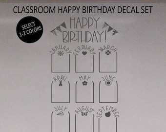 Classroom Birthday Decal Set / Classroom Happy Birthday Decals / Elementary School Decals / Whiteboard Birthday Decals / Student Birthdays