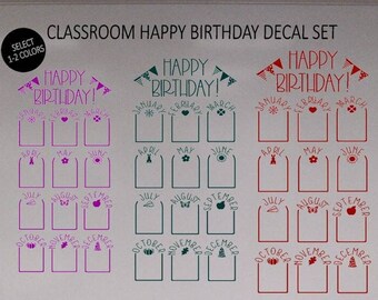 Classroom Happy Birthday Decal Set / Classroom Birthday Decals / Elementary School Decals / Whiteboard Birthday Decals / Student Birthdays