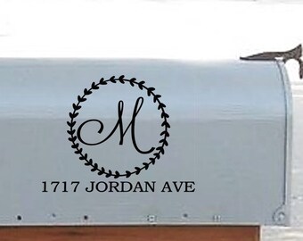 Monogram Mailbox Decal / Custom Mailbox Decal / Mailbox Sticker Decal / Mailbox Address Decal / Wreath Monogram Address Decals