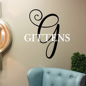 Script Monogram with Last Name Decal /  Large Monogram Letter Decal / Script Monogram Decal /  Monogram Letter / Monogram Sticker