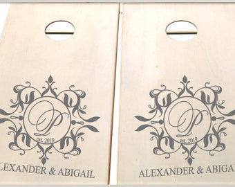 Wedding Cornhole Decals / Customized Name and Year / Personalized Monogram / DIY Cornhole Decals for Boards / Decal for Cornhole Boards