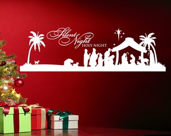 Nativity Wall Decal Scene / Christmas Wall Decal / Silent Night Decal Sticker / God with Us Sign / Christian Decal Transfer /Christmas Decor