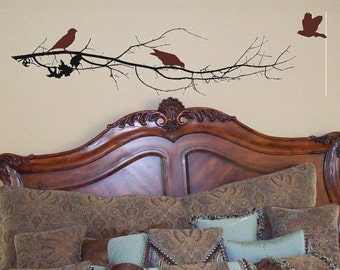 Tree Branch with 3 birdies wall decal\/wall sticker\/wall tattoo