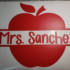 Teacher Name with Apple Door Decal / Teacher Desk Decal / School Office Name Decal / Teacher Name Sticker / Classroom Welcome Decal Sign
