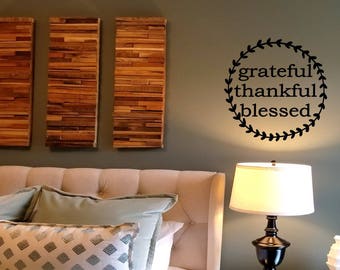 Grateful Thankful Blessed Wreath Wall Decal/ Christian Wall Words Quote/ Inspirational Wall Sticker/Harvest Thanksgiving Fall Decal