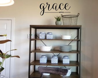 Grace Wins Wall Decal, Christian Wall Words, Inspirational Home Decor, Christian Gift, Hostess Giftable, Bible Scripture Wall Decal