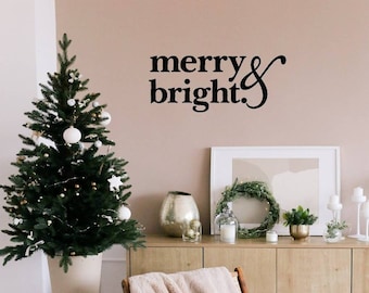 Merry & Bright Holiday Decal / Christmas Door Decal / Festive Christmas Decor / Holiday Sticker / Christmas Party Decor / Business or Church