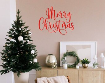 Merry Christmas Red Decal / Christmas Door Decal / Holiday Decor / Holiday Sticker / Christmas Party Decor / Happy Holidays / Seasonal Decal