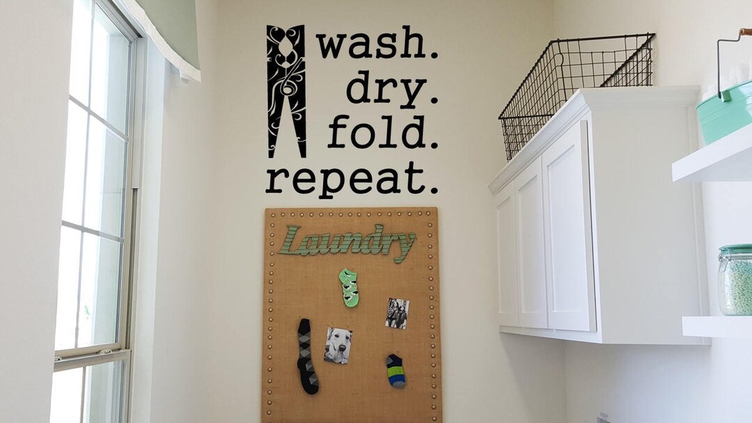 Wash, Dry, Fold & Repeat Clothespin Laundry Wall Decal / Laundry Room ...