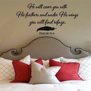 He will cover you with His feathers and under His wings you will find refuge Wall Decal/ Christian Wall Words/ Bible Scripture Wall Transfer