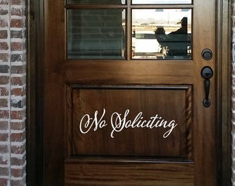 Cursive No Soliciting Door Decal/ Script Style No Soliciting Wall Words/Wall Transfer Sticker