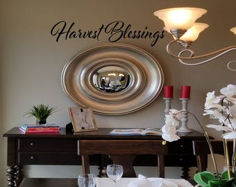 Harvest Blessings Decal / Happy Thanksgiving Wall Decal / Harvest Wall Transfer Decor/ Thanksgiving Wall Tattoo Sticker /Gather Decal Sign