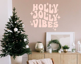 Pink Retro Holly Jolly Decal / Pink Christmas Decal / Retro Style Holiday Decal / Christmas Decor / Holiday Sticker / Christmas Party Decor
