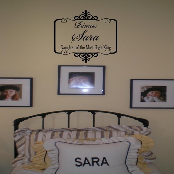 Personalized Name and Daughter of the Most High King with Ornate Frame Wall Decal Wall Words Wall Art