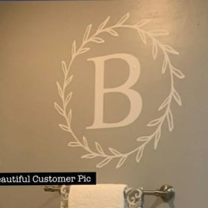 Large Monogram with Circle Leaf Decal  / Classic Monogram Decal / Monogram Letter / Monogram Sticker / Wedding Monogram Decal