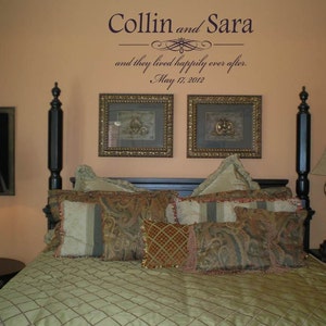 Wall Decal Quote Wall Sticker Couple Names and Date as well as They Lived Happily Ever After image 1