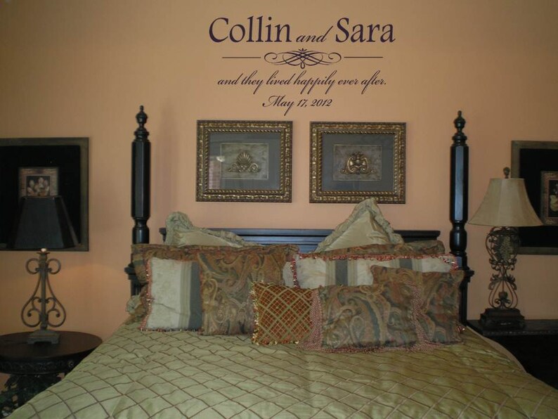 Wall Decal Quote Wall Sticker Couple Names and Date as well as They Lived Happily Ever After image 1