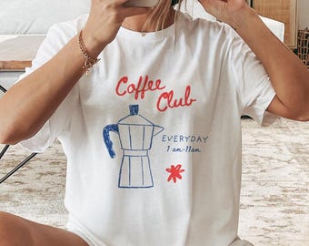 Retro Coffee Club Graphic T-Shirt: Italian Summer Style, vintage aesthetic graphic tee for coffee lovers, unisex casual shirt