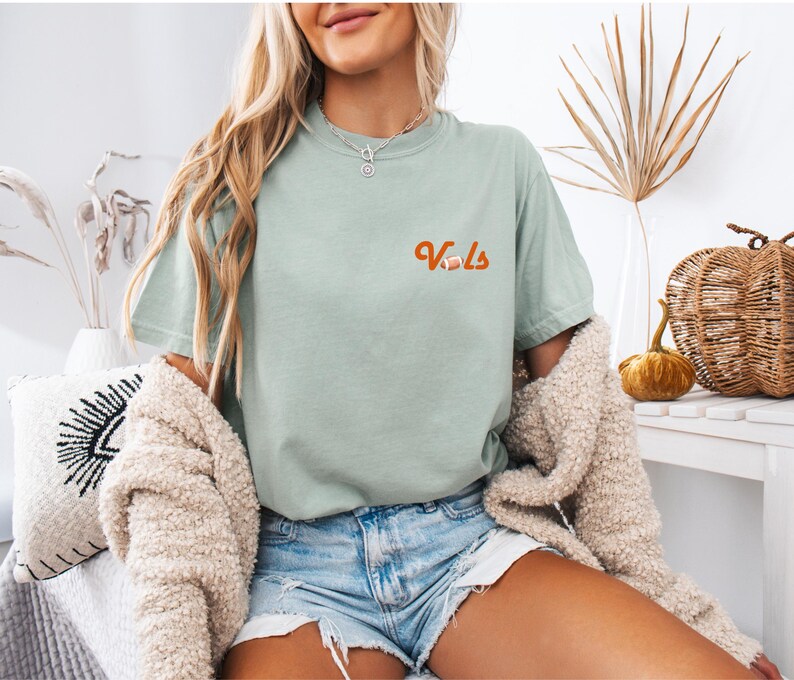 May include: A light green t-shirt with the word "Vols" in orange lettering and a small football graphic.