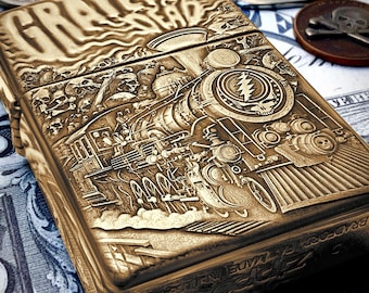 Zippo Grateful Dead Train Themed Engraved Brass Armor Cigarette Cigar Lighter