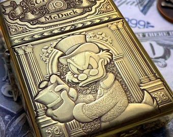Zippo “Scrooge McDuck” Themed Engraved Brass Armor Cigarette Lighter Ebenezer