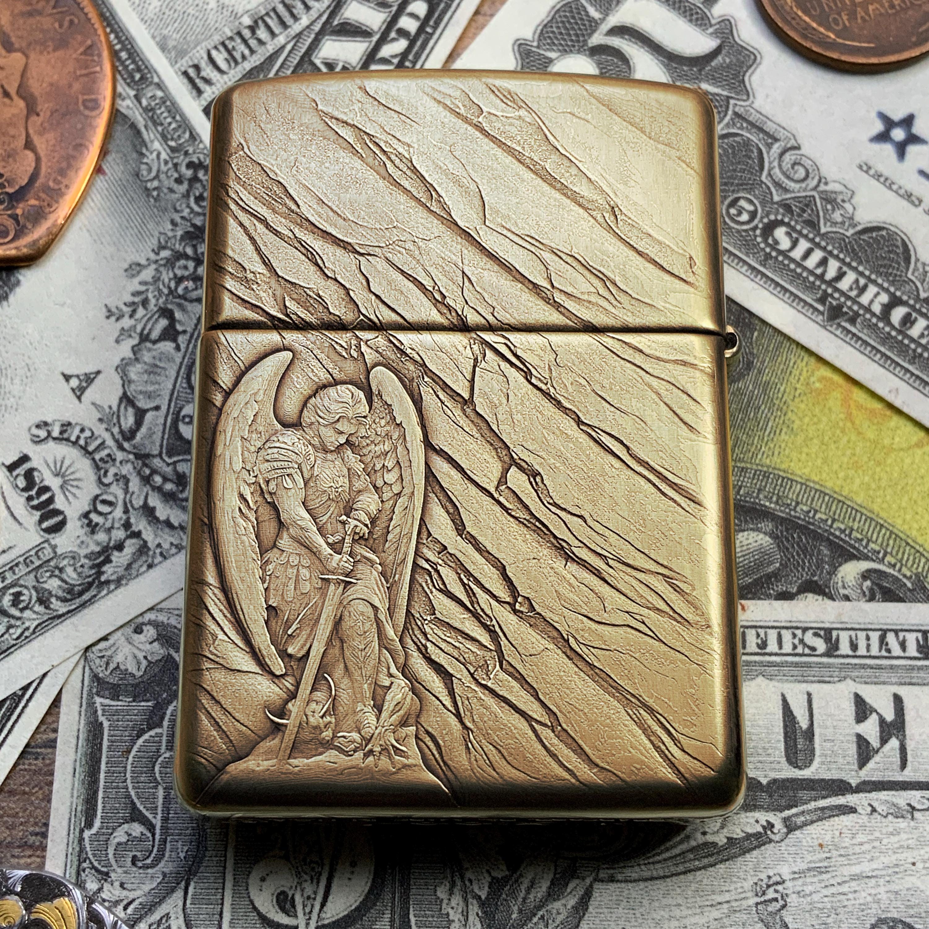 Zippo “archangel Michael” Themed Engraved Brass Armor Cigarette