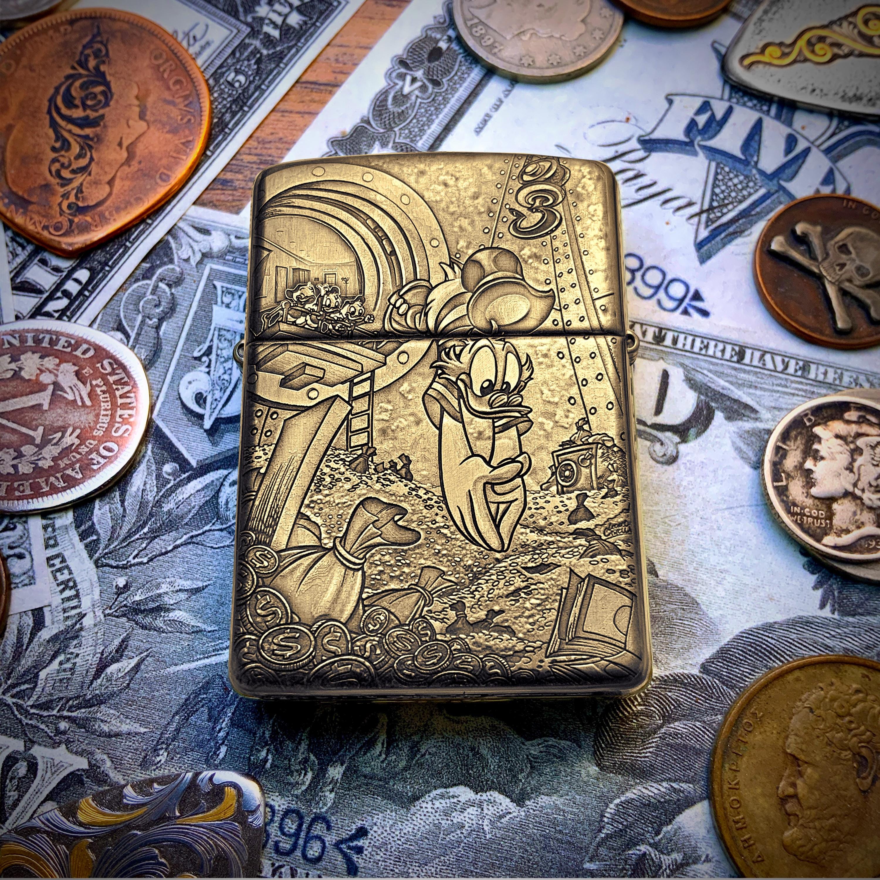 【新品未開封/2007年製】一騎当千 呂蒙子明 限定ZIPPO 当時物 Zippo “scrooge Mcduck” Themed Engraved Brass Armor Cigarette