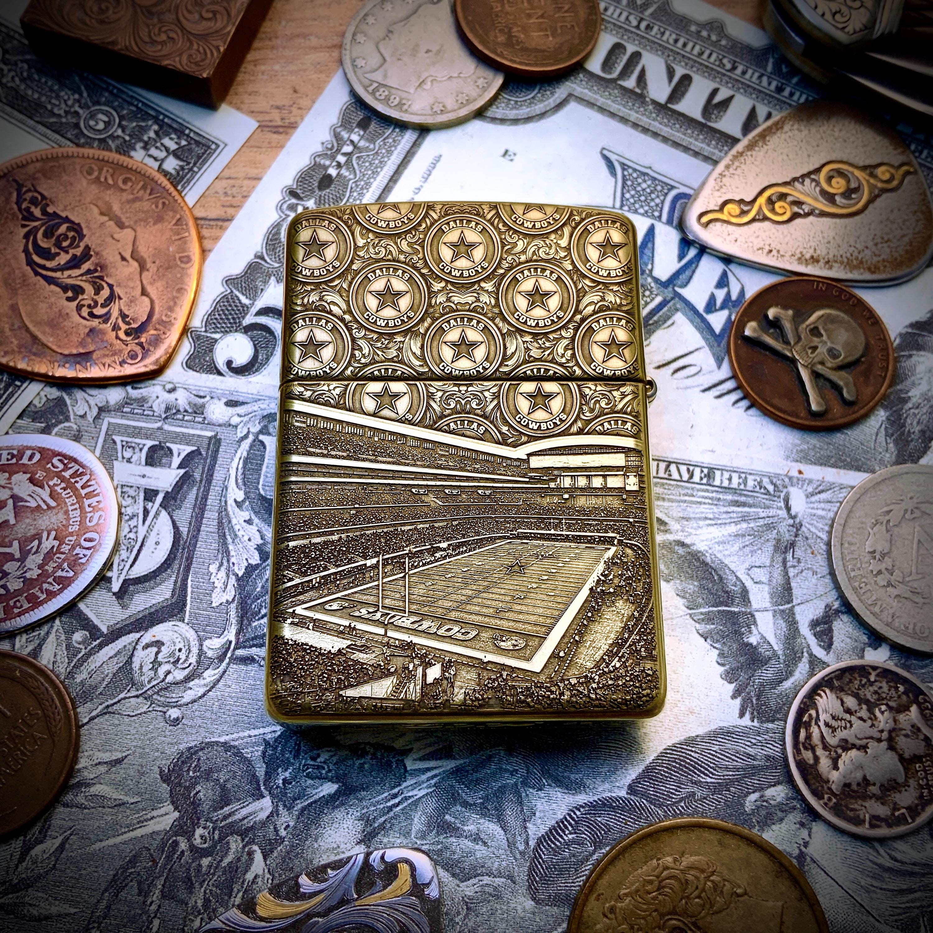 Zippo “dallas Cowboys” Football Themed Engraved Brass Armor Cigarette  Lighter