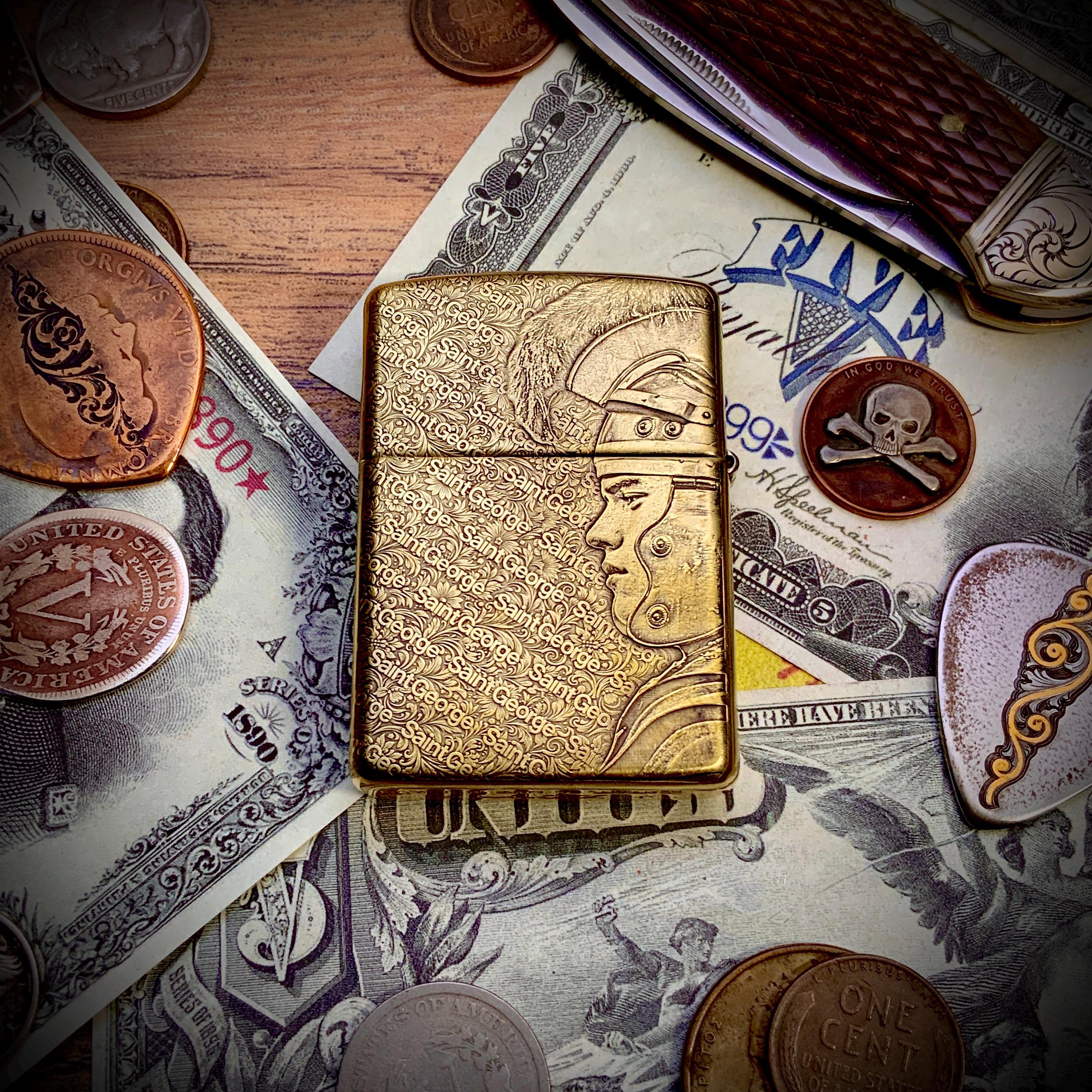 Zippo “saint George the Dragon Slayer” Engraved Brass Armor