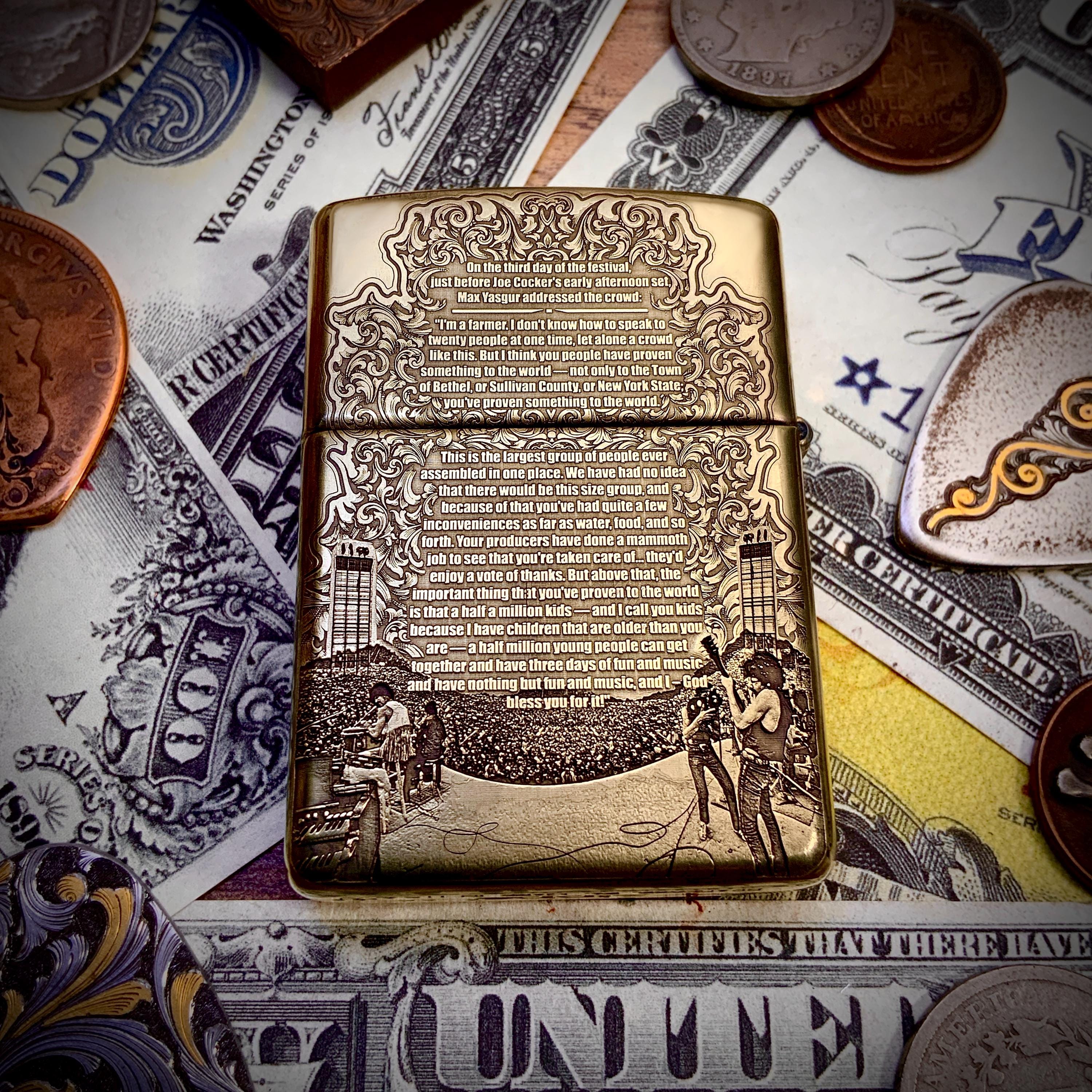 Zippo “woodstock” Themed Brass Armor Cigarette Lighter - Etsy