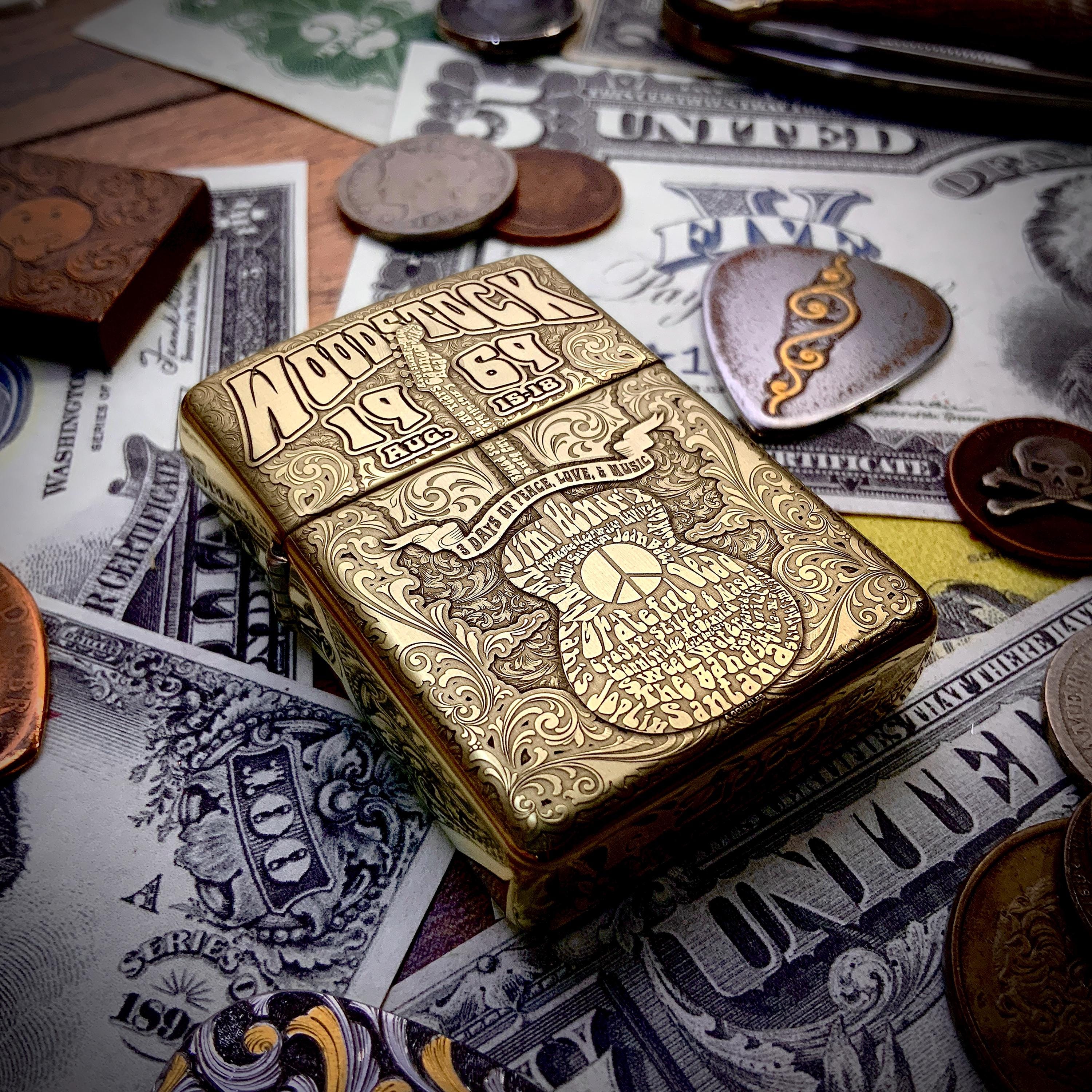 Zippo “woodstock” Themed Brass Armor Cigarette Lighter - Etsy