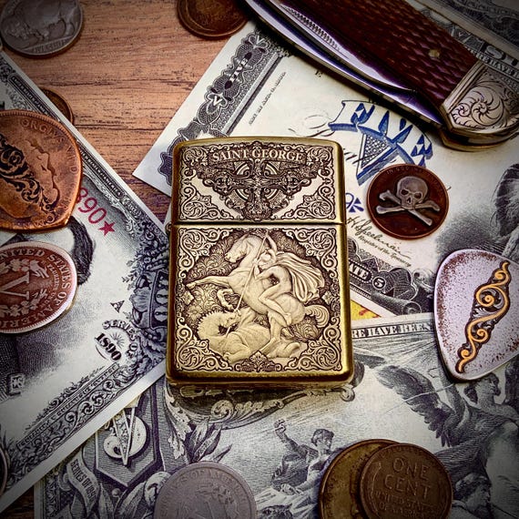 Zippo “saint George the Dragon Slayer” Engraved Brass Armor