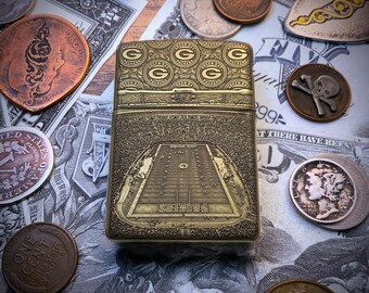 Zippo “green Bay Packers” Football Themed Engraved Brass Armor