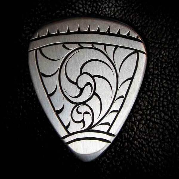 Hand Engraved Nickel Silver Guitar Pick - Makes a great gift!